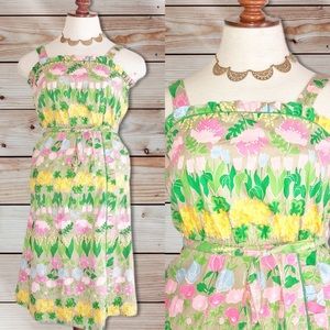 VTG 70s 80s Sun Dress Size 5 6 Floral Tulips